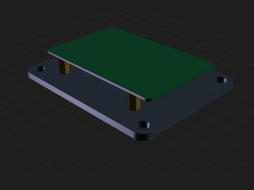 A Raspberry Pi mount: a base plate, four brass standoffs and a board